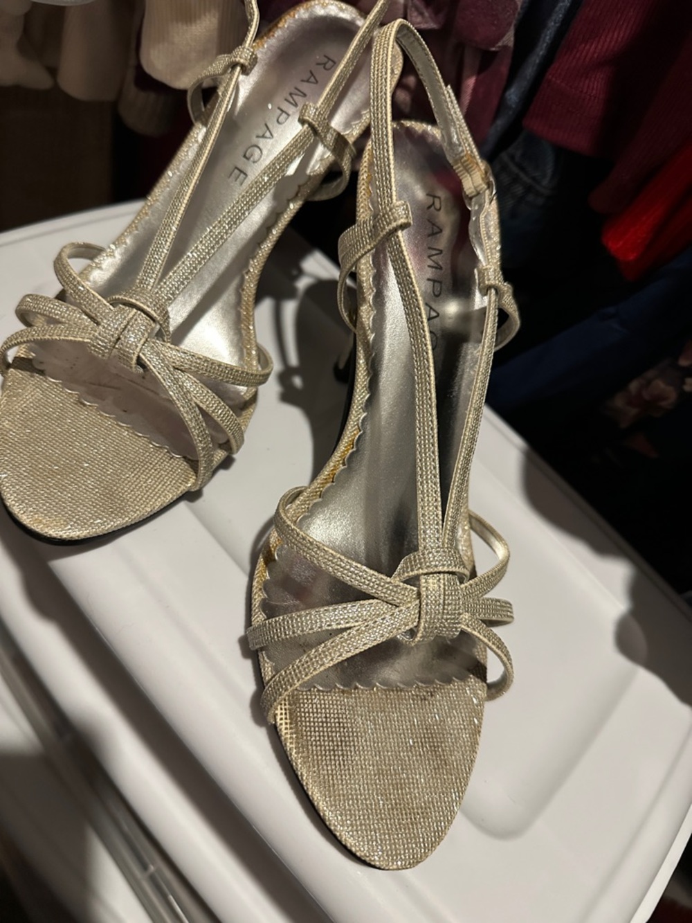 Rampage Metallic Gold Knotted T-Strap Heels